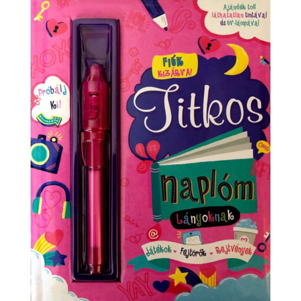 Titkos naplóm - Lányoknak - Ajándék toll láthatatlan tintával és UV-lámpával