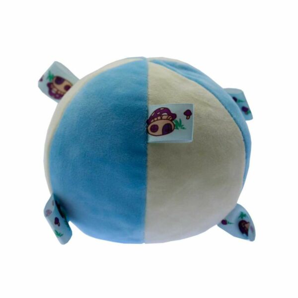 Bébi plüss csörgős labda kék-fehér színben